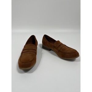 Womens Faux Suede Leather Slip On Penny Loafers 8 Brown Quiet Luxury Old Money